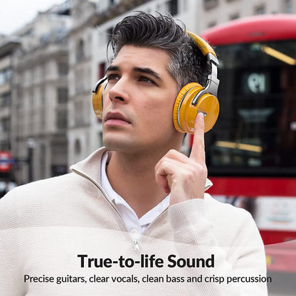 E7 Active Noise Cancelling Headphones Bluetooth Headphones with Microphone Deep Bass Wireless Headphones over Ear, Comfortable Protein Earpads, 30 Hours Playtime for Travel/Work, Yellow