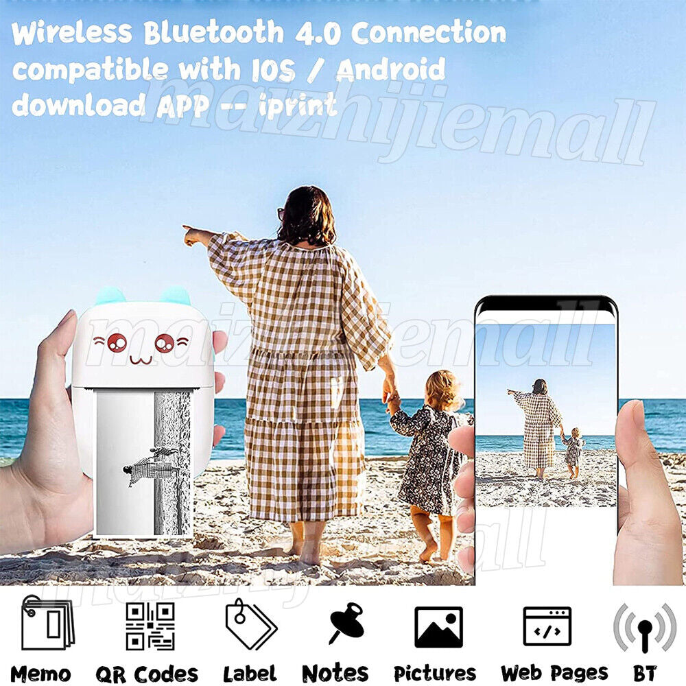 Portable Mini Pocket Thermal Printer Wireless Bluetooth Photo Inkless Printing